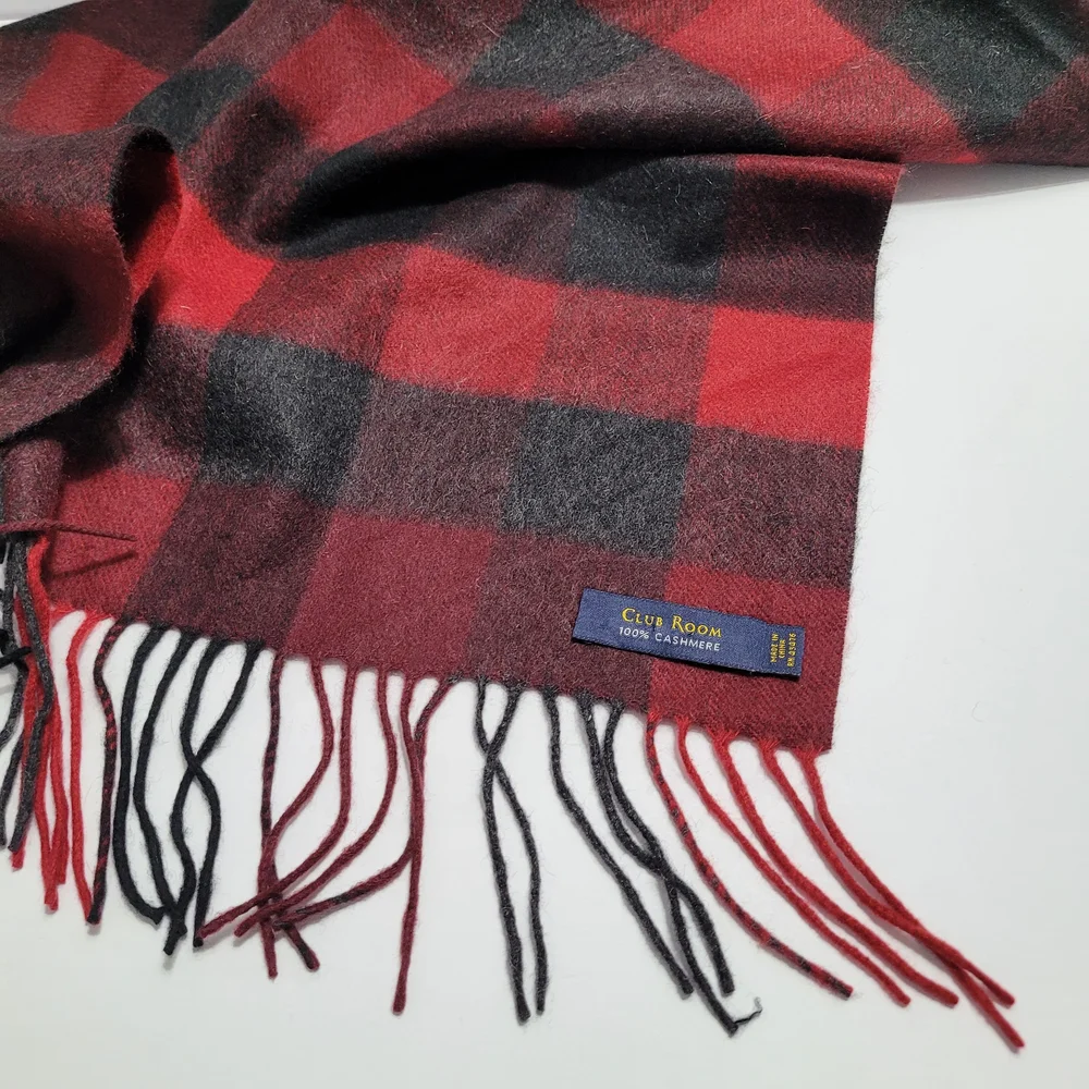 Club Room Red and Black Cashmere Scarf